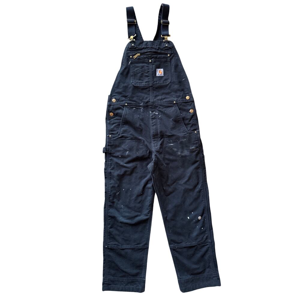 Carhartt Black Canvas Double Knee 34x32 Painted Bib Overalls Made in Mexico